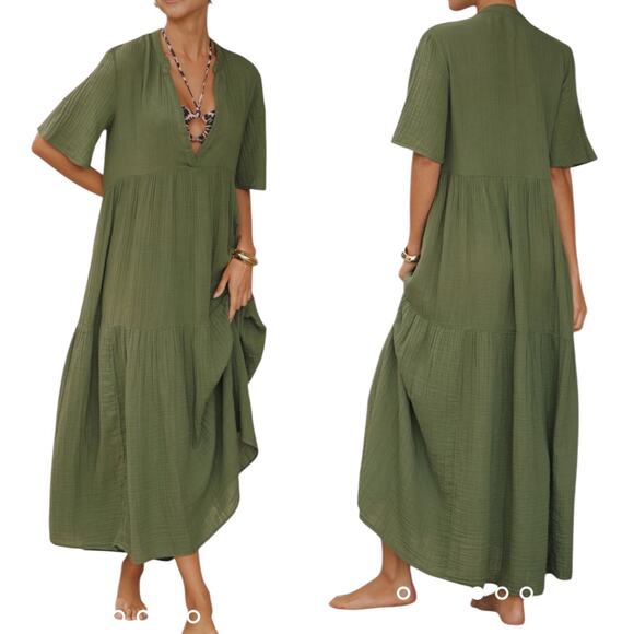 Anthropologie Dresses & Skirts - NWT Anthropologie The Kallie Flowy Green Moss Maxi Dress Relaxed Fit Size Large